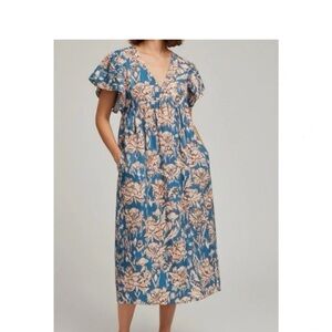 Maeve Floral Blue and Cream Dress